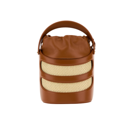 Alexander Mcqueen The Rise Mini Raffia and Leather Bucket bag - Tan - One Size