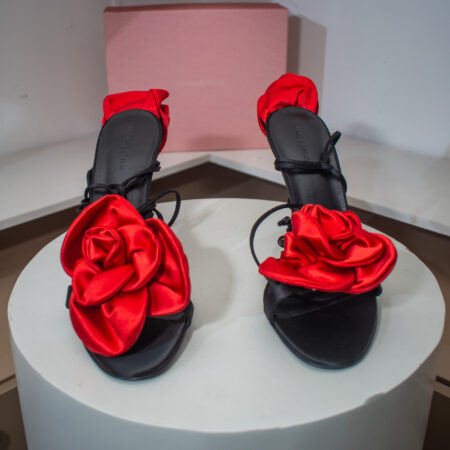 Magda Butrym Floral-Appliqué Satin Sandal