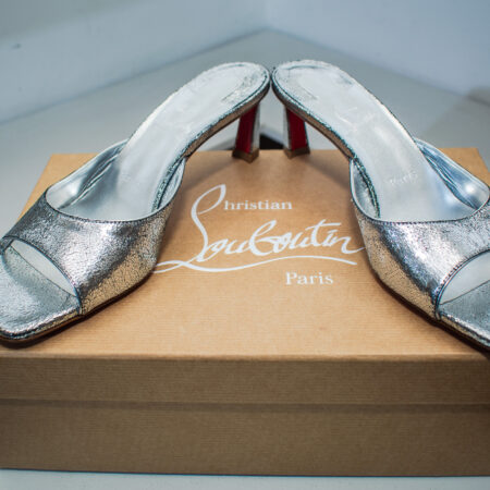 Christian Louboutin Condora 55 Metallic Cracked-Leather Mule.