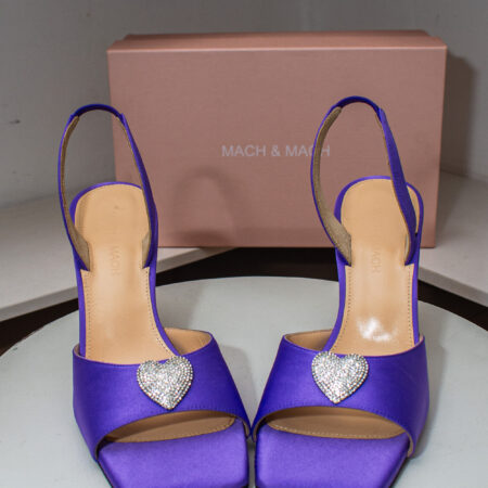 Mach & Mach Crystal Heart Satin Slingback Sandal.
