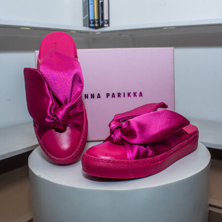 Minna Parikka Amelia Pink/Fuchsia Satin Bow Sneaker Mules.
