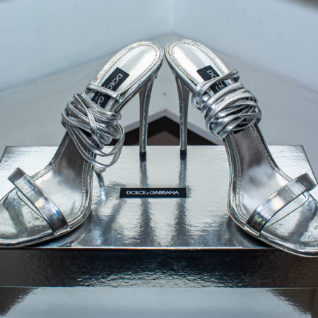 Dolce & Gabbana Metallic Silver Strappy High Heel Sandals