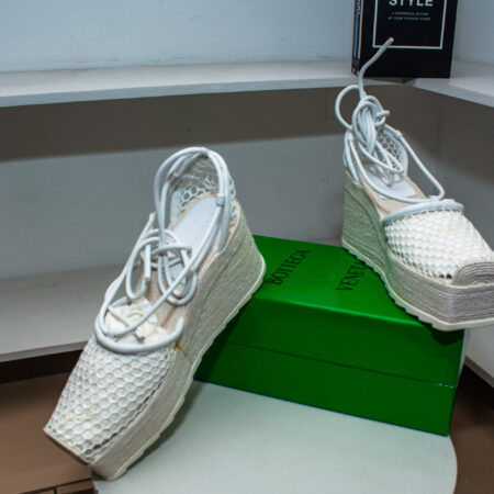 Bottega Veneta Stretch Lace-Up Espadrille Wedge Sandal